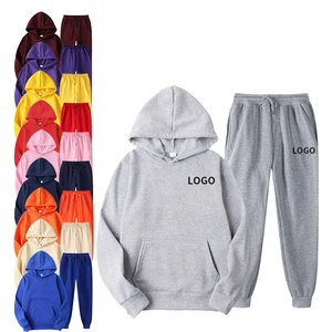 Customized Sport Fleece Hoodie Sweatshirt Set Solid Color Loose Unisex Two-piece Workwear Outerwear