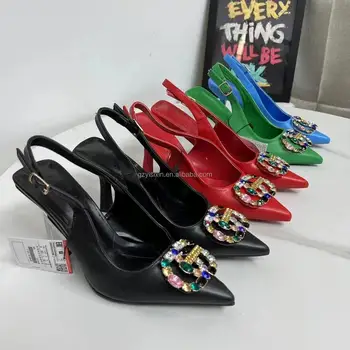 2024 High Quality Spring Summer New Pointed Toe Stiletto Shoes Toe Single Shoes Women's Sandals