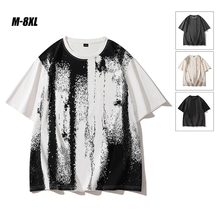 Gradient print breathable short-sleeved regular-fit T-shirt for everyday wear, 100% polyester, men's O-neck casual top.