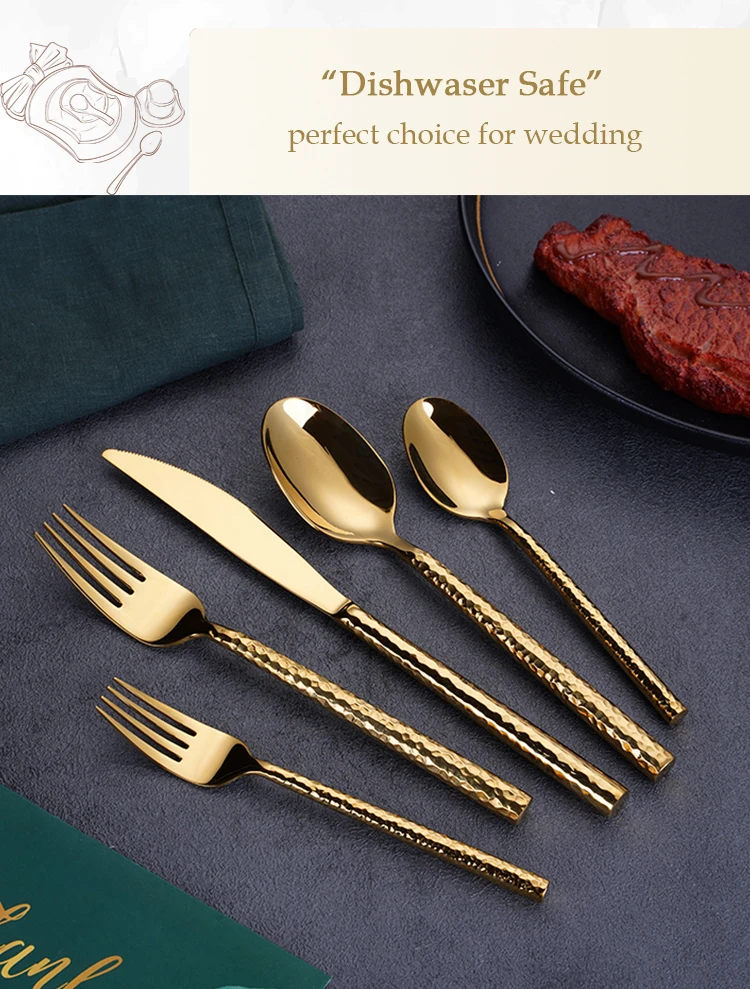 Heavy Silverware Wedding Stainless Steel 18/10 Titanium Plated Hammered