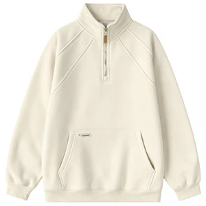 Vintage Solid Knitted Half-Zip Design Puff Sleeve Stand Collar Loose-Fitting Boys Girls Autumn Wear Polyester/Cotton