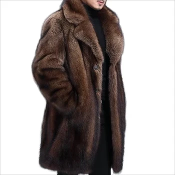 Wholesale Luxury Men Long Sleeve Mid-length Imitation Leather Mink Winter Mens Faux Fur Coat