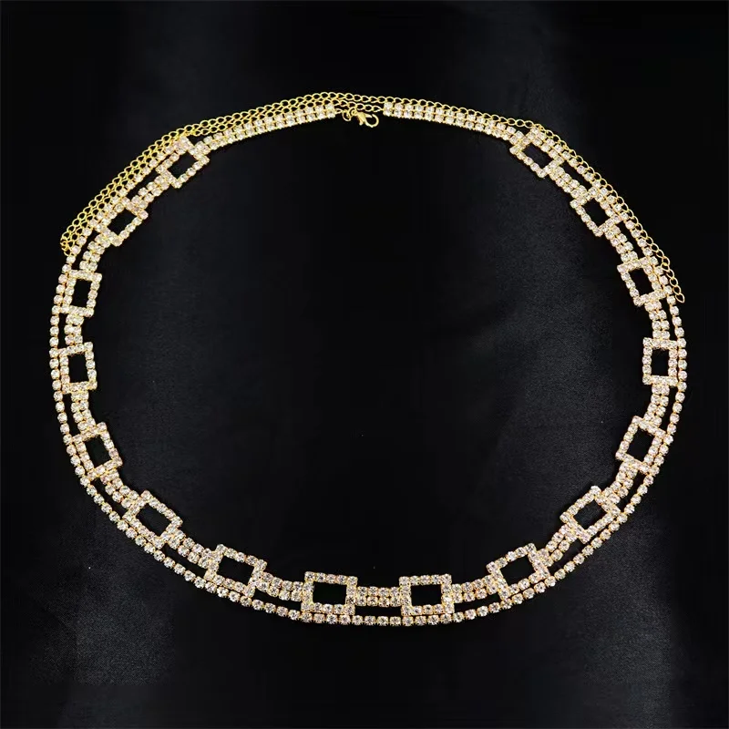 Sexy Shiny Rectangle Waist Chain For Women Rhinestone Tennis Waist Belt