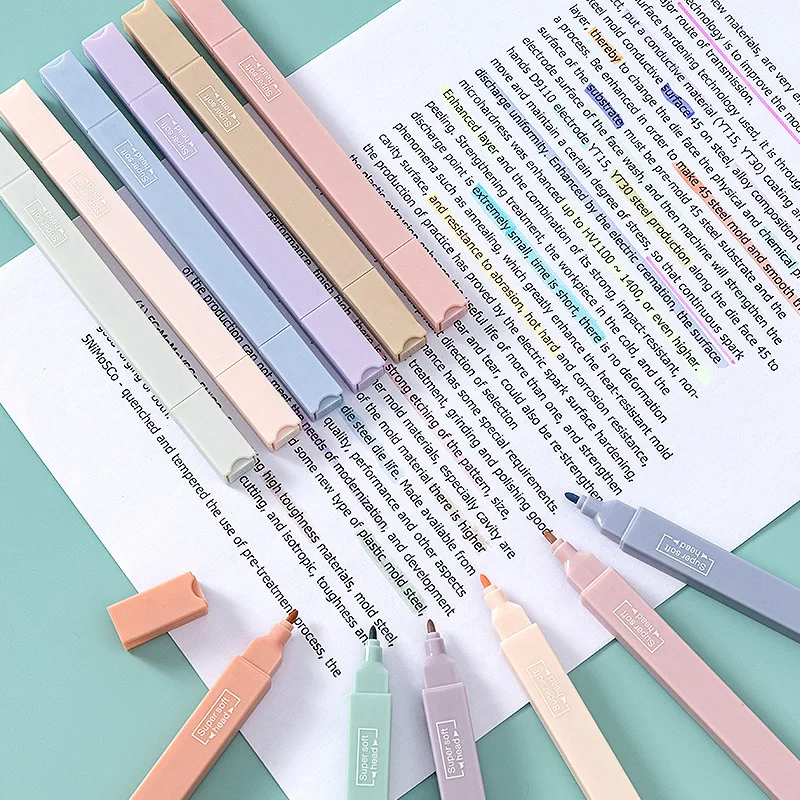 Mini Highlighter Set Macaron 6 Color Light Color Highlighter Student Mark Eye Protection Cute Stationary