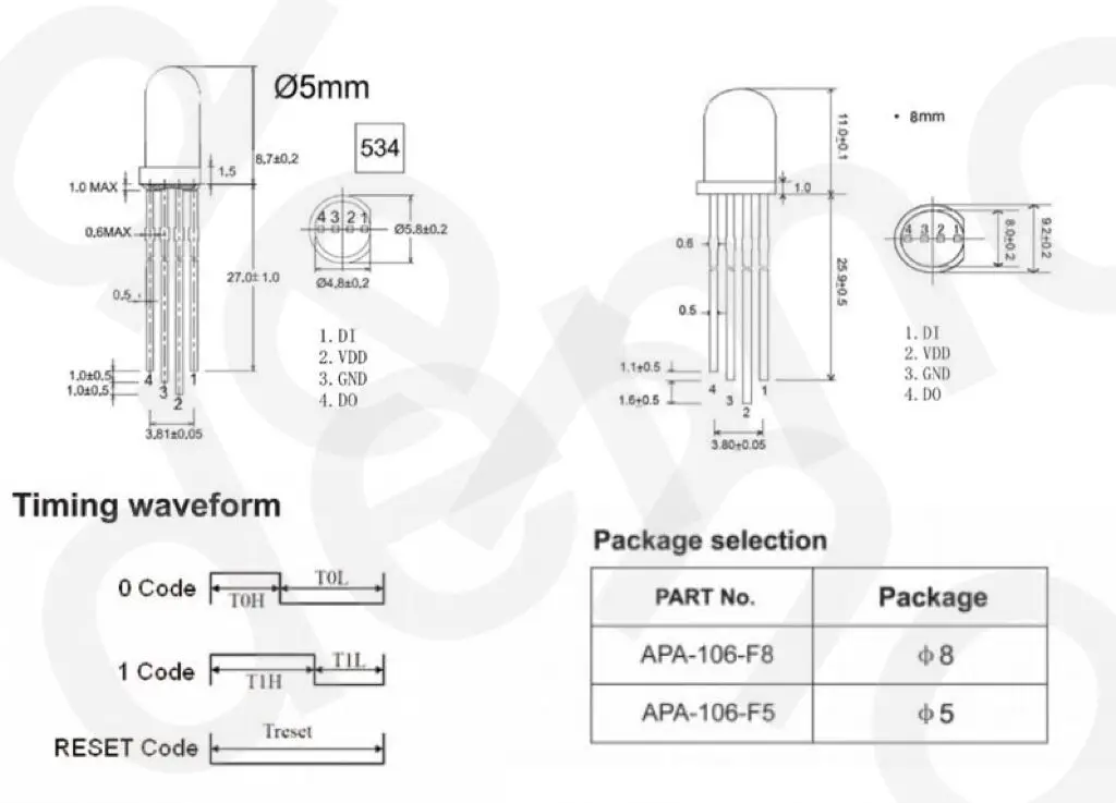 APA106 F5 5mm & F8 8mm Round RGB LED Chipset Full Color Chip DC 5V Built In IC E - Foto 3