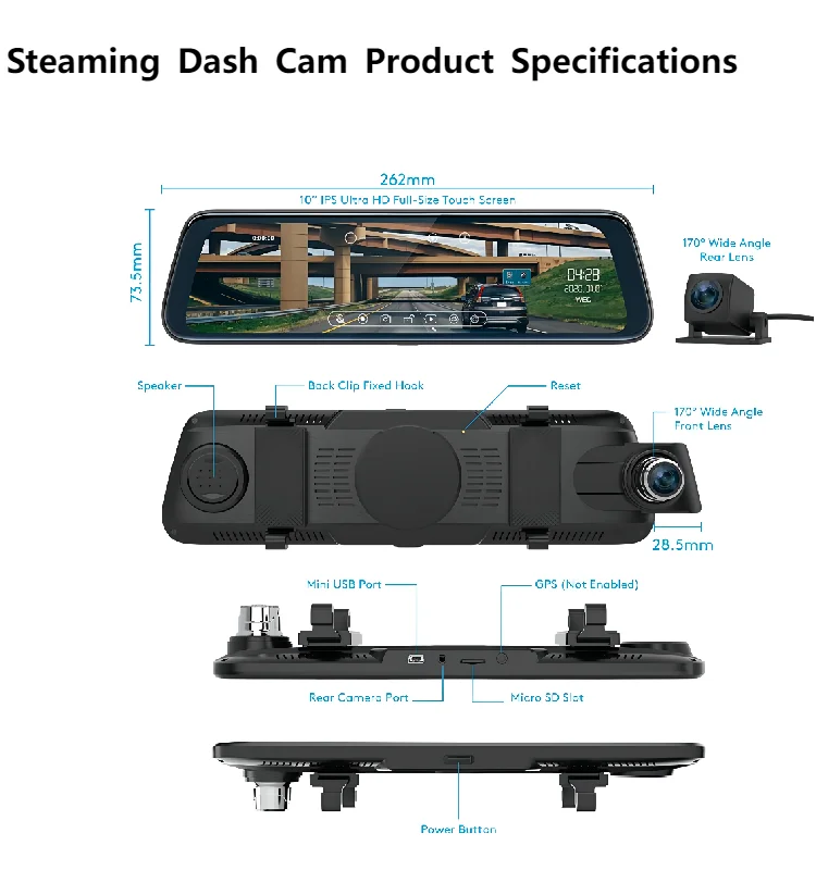 Hot Sale Car Dash Cam Camera Rear View Mirror Night Vision Ring ...