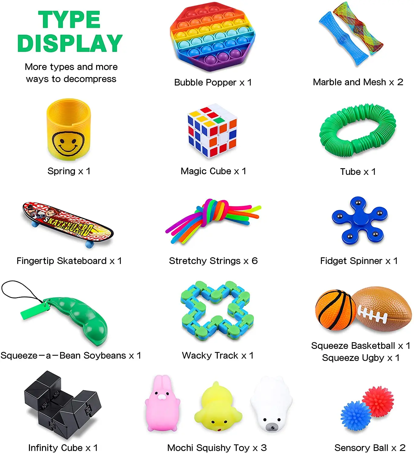 Непоседа пакеты сенсорные игрушки набор СДВГ, игрушки для KidsToys для уменьшения стресса и тревожности детей взрослые игрушки Fidget набор