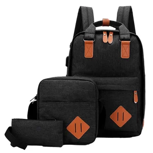 custom logo 2026 New Fashionable Nylon Geometric USB Backpack Waterproof Business Computer Bag Three-Piece Travel Set for Men Women Students