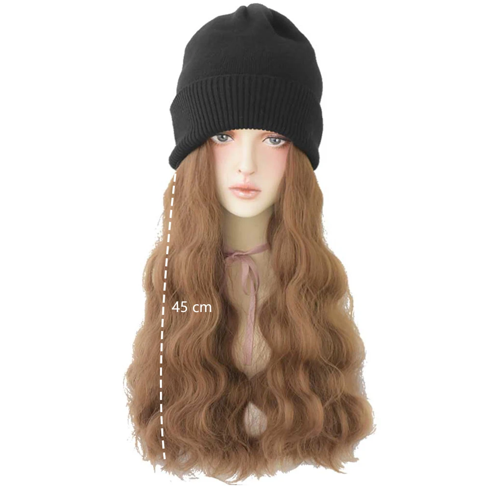 Slouchy Cable Beanie with Removable Curly Hair Extensions  display picture 3