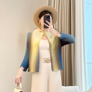 Women's Miyake Style Pleated Cardigan Short Coat Loose All-Match Shirt for Spring Summer Casual Rabbit Stand Sunscreen New