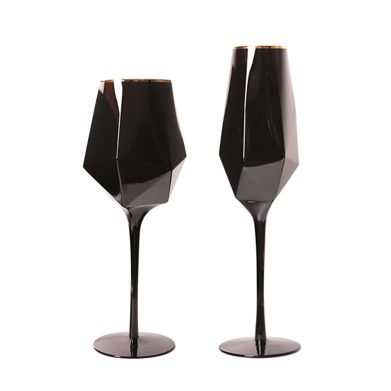 Pure Black Crystal Gold Rim Wine Glass Simple Red Wine Glass with Elegant  for Champagne Display for Model Room