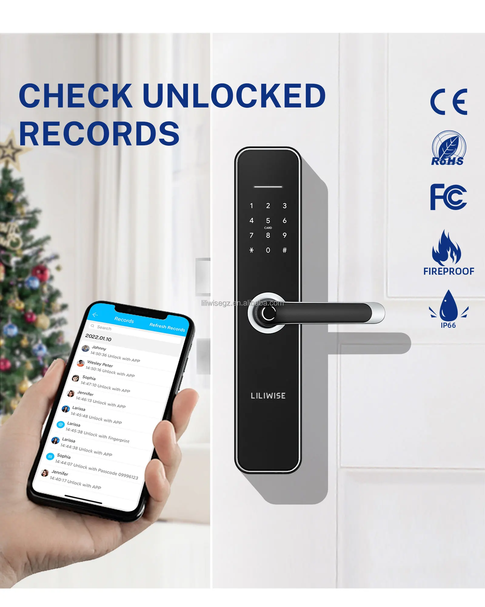 Liliwise Waterproof Outdoor Smart Door Lock with 6V Battery 35-75mm Door Thickness and 200 Fingerprint Capacity 4