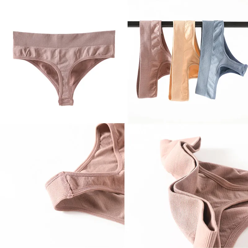 Cotton Thongs Women Sexy Panties Seamless Underwear Solid Color G-String Comfort Underpants Low Waist Ladies Intimates Lingerie