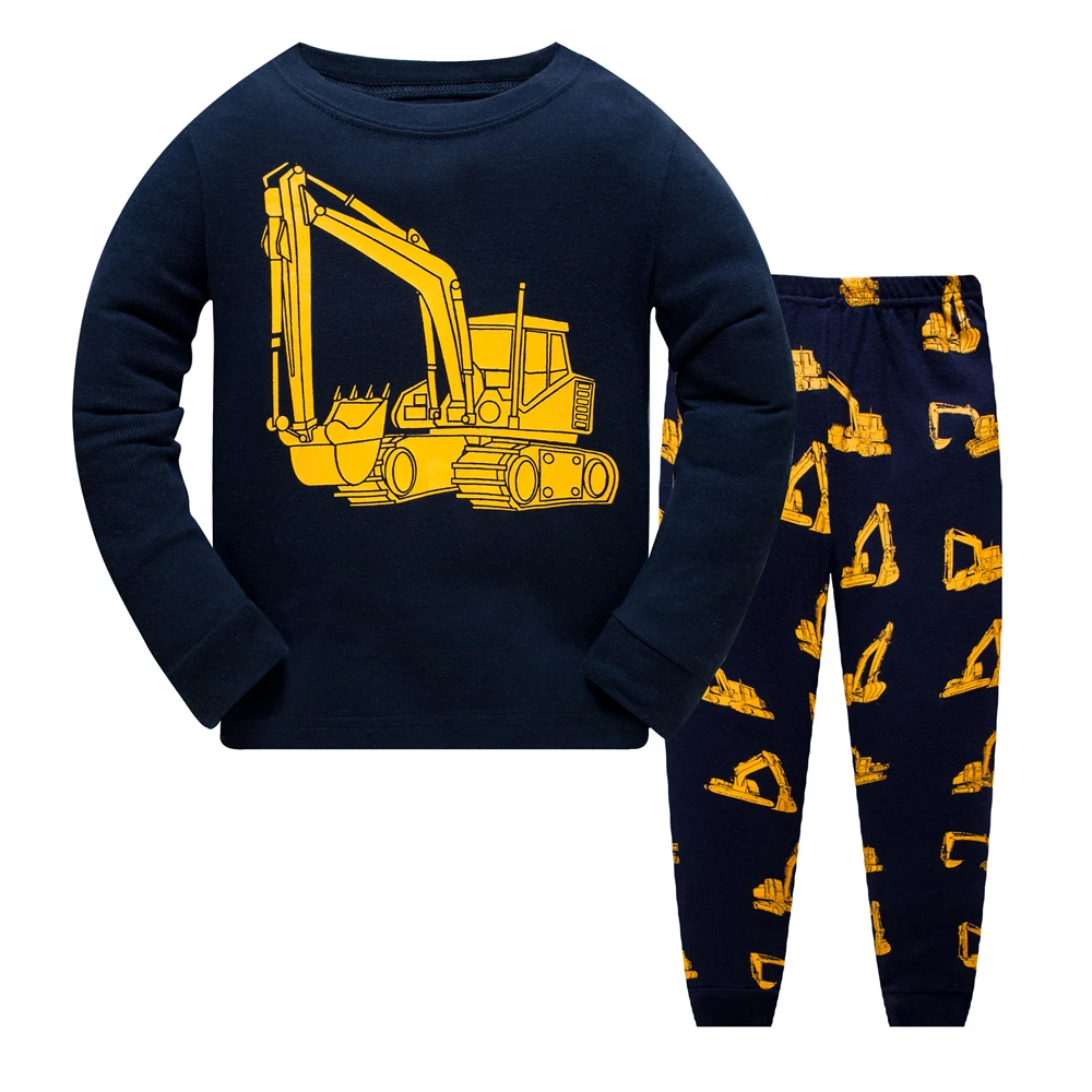 Детские пижамы, оптовая продажа, 100% хлопок, мультяшный принт, мультяшный автомобиль, одежда для мальчиков, зимняя и весенняя Детская Пижама