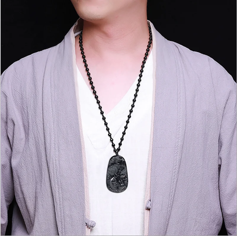Natural Black Jade Fish Brand Pendant 