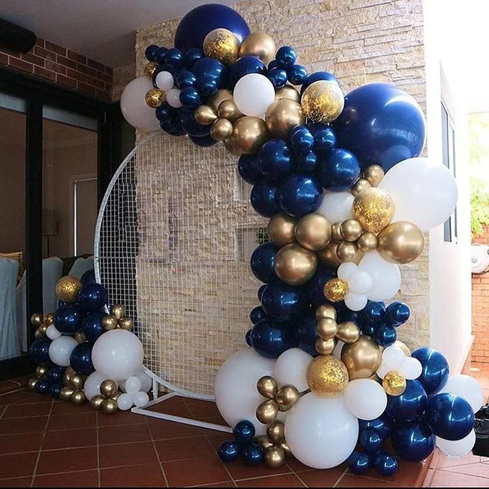 Happy Wedding Birthday Party Decoration Navy Blue White Golden Gold ...