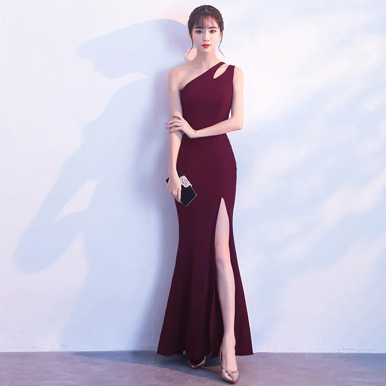 Good Quality Korean Style off Shoulder Bride Wed Toast Clothing Fashion  Woman Sexy Fishtail Long Gown Evening Dress