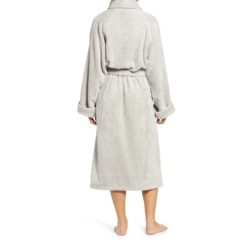 Plush cotton towel fabric plush shawl collar front patch pocket with removable belt plus size Women's home casual nightgown