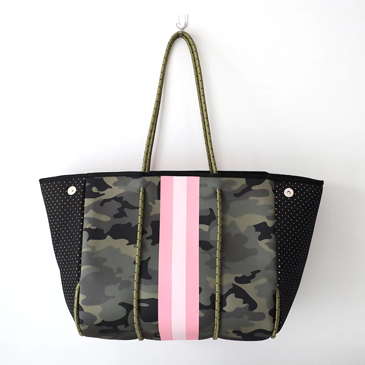 Customized logo Pattern Colors Available Summer Beach Perforated Neoprene Tote Bag Custom Print