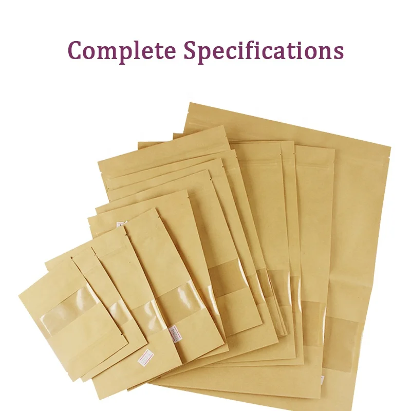 Подгонянное коричневое окно из крафт-бумаги с замком на молнии и глубокой печатью-приемлемые пакеты для упаковки пищевых