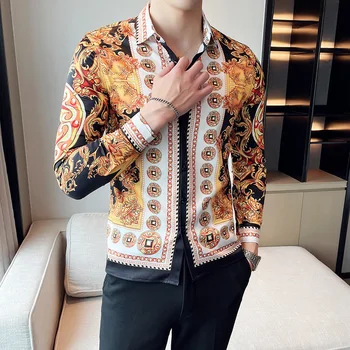 2022 personality fashion self-cultivation floral shirts men shirt printing formal shirts for men