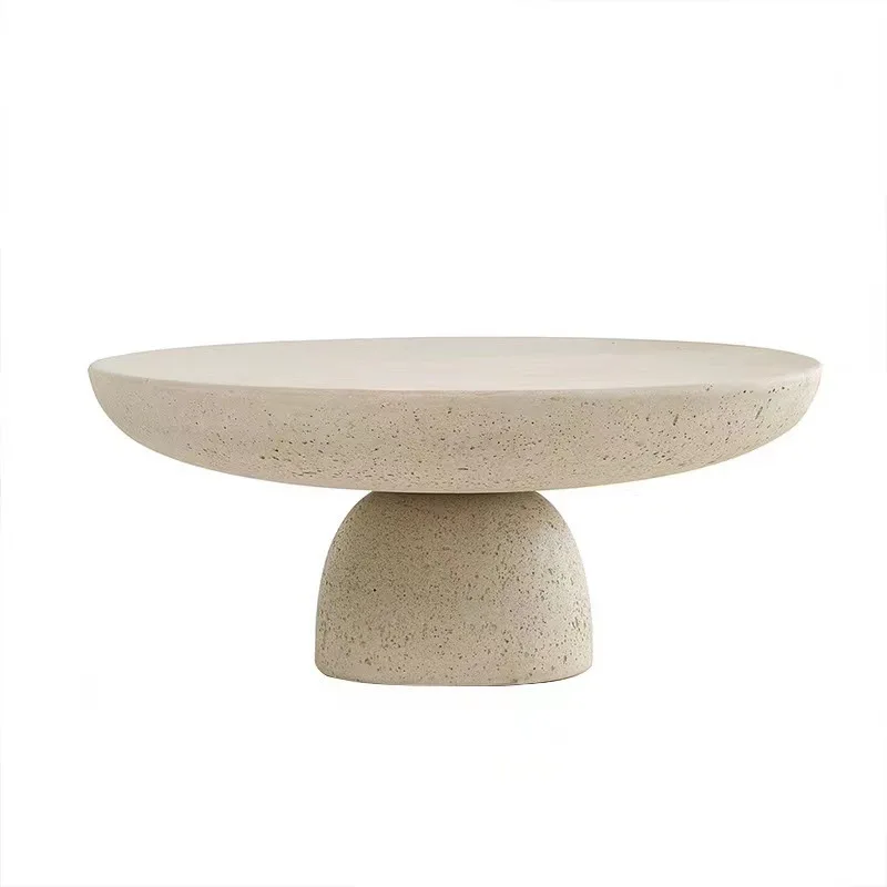 Nordic Designer Style Modern Round Concrete Side Table Domed Sculptural Base Smooth Circular Top Round Cement Coffee Table