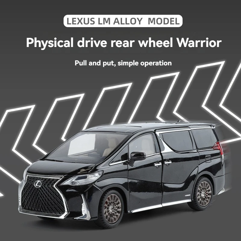 Diecast Model Car 1:24 Lexus LM300 with Key with Sound and Light Pullback Metal Car Model Toys Ornament Decorate Supercar Model