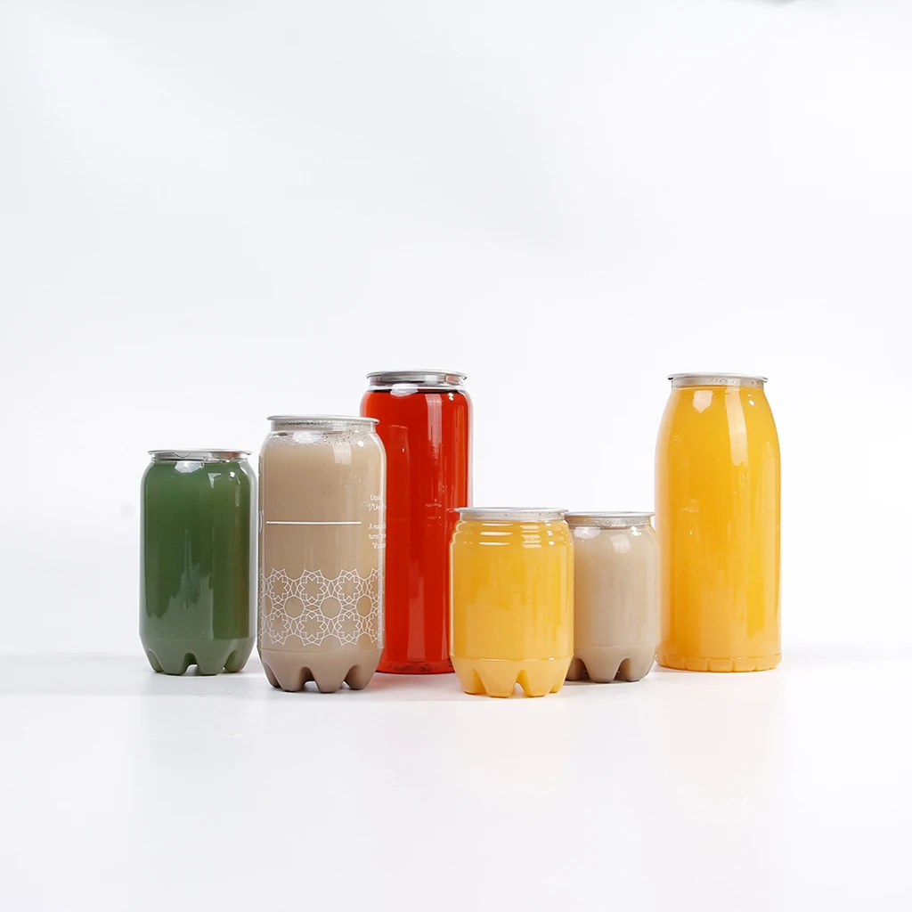 Empty Custom Logo POP Plastic PCR PET Easy Open End Pull Ring Cold Coffee Soda Soft Drinks Cans and Lemon Juice Sparking Cup