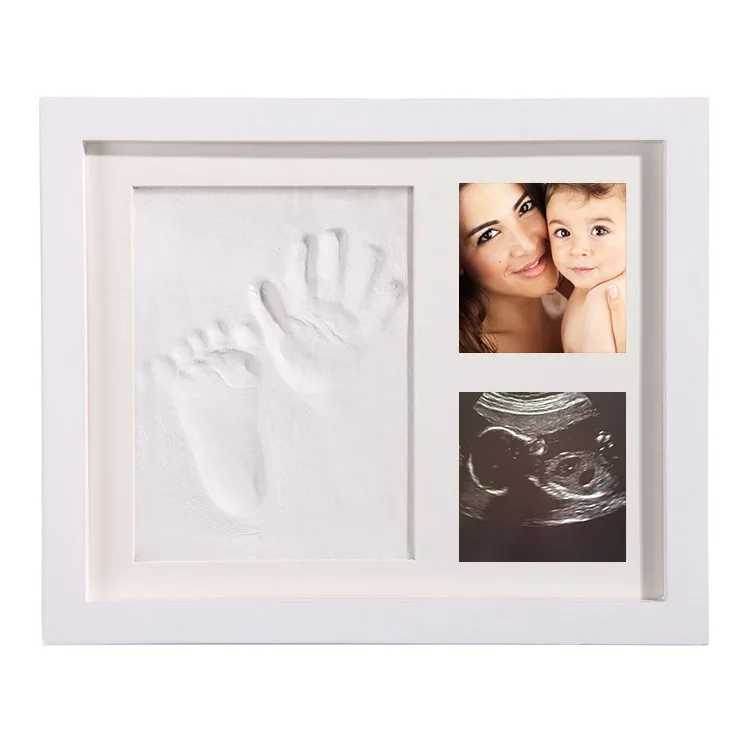 Hot Sale Wooden Baby Foot Hand Print Photo Frame Kit Clay For Newborn