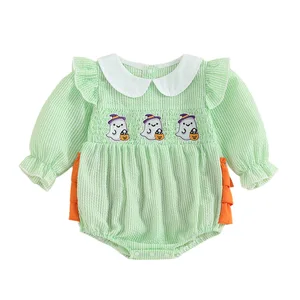 Custom Baby Clothes Shirred Smocked Baby Clothing Casual Outfit Long Sleeve Jumpsuit Baby Rompers