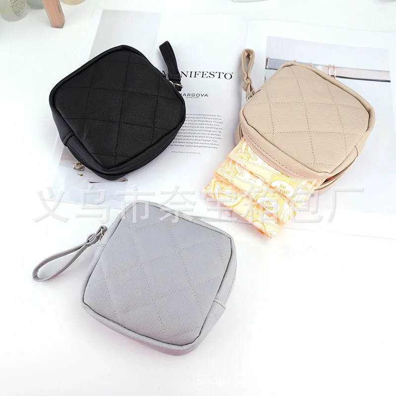 Portable Mini Makeup Case with Zipper for Girls Sanitary Napkin Pad Pouch Cute PU Leather Tampon Storage Bag Salable