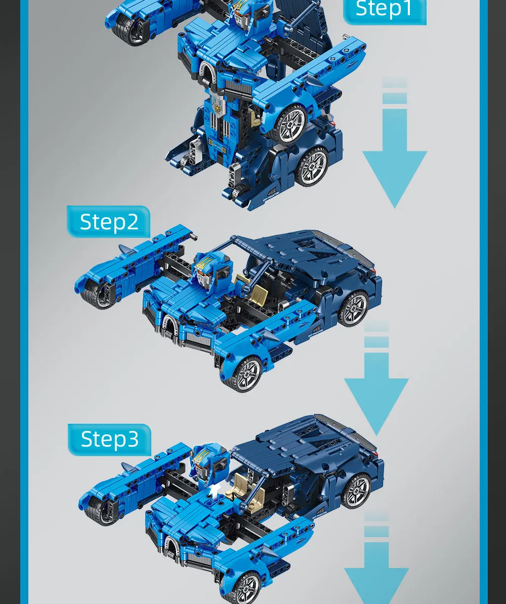 2 In 1 Pull Back Blocks Car Building Kit Race Car Toys Transform Robot ...
