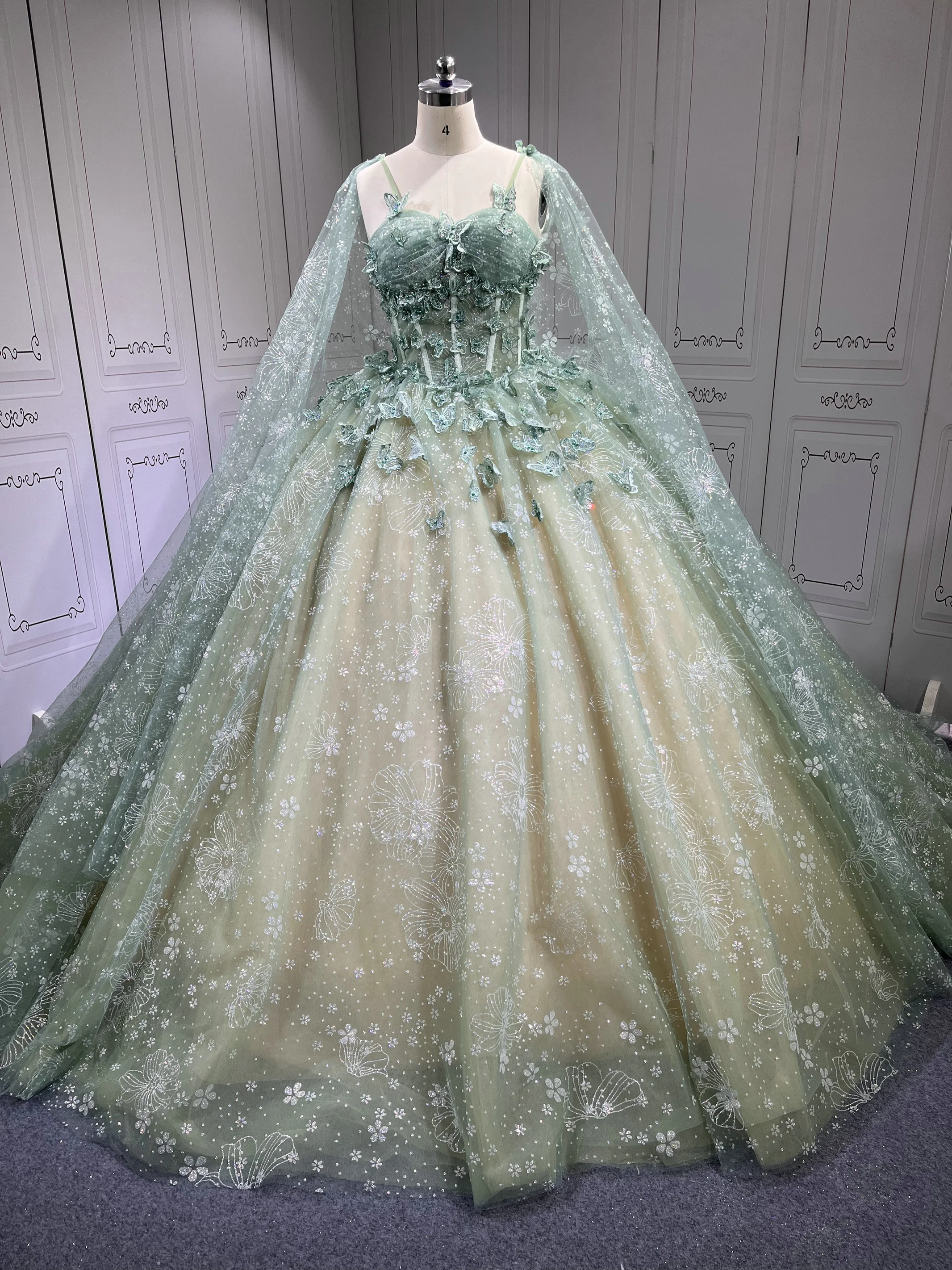 green quince dress with cape Cold Shoulder Cape Quinceanera Dress by Amarra 54284 main image 0