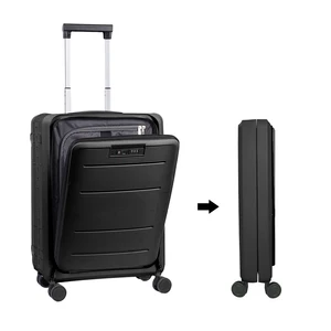PP Material Portable Hand Carry on Luggage Front Open Foldable Spinner Suitcase with TSA Lock 18 Inch for Travel