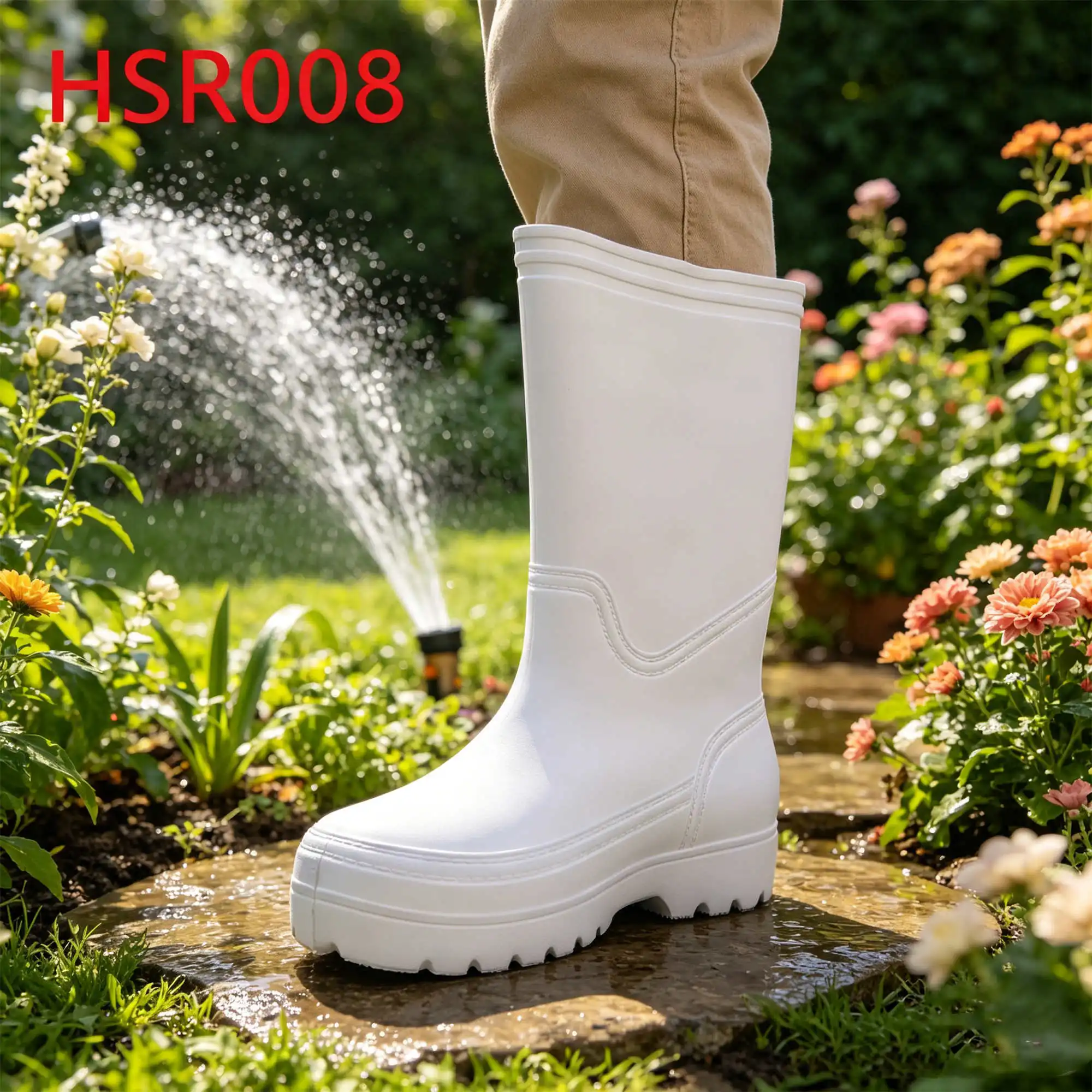 ZYF,Gardening Pruning All-season Suitable Easy Washable EVA Rain Boots Mud Guard Wool Lining Available White Rubber Boots HSR008