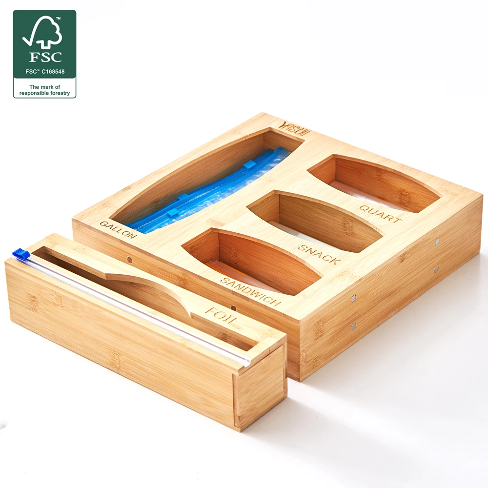 Organizer per la conservazione di Sacchetti con Chiusura Lampo in bambù, Organizer per contenitori per Sacchetti per Alimenti con cursore Borsa per Alimenti con Finitura(Colore Naturale di bambù