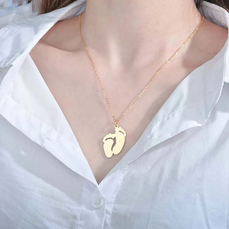 Baby Feet Pendant Engraved Necklace