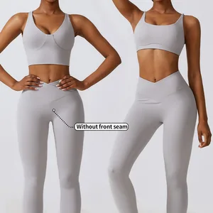 Workout Wholesale Custom logo Fitness Set Active Wear Women Gym Clothes Kit Sweat Suit Butt Lift Leggings 2 Piece Yoga Sets
