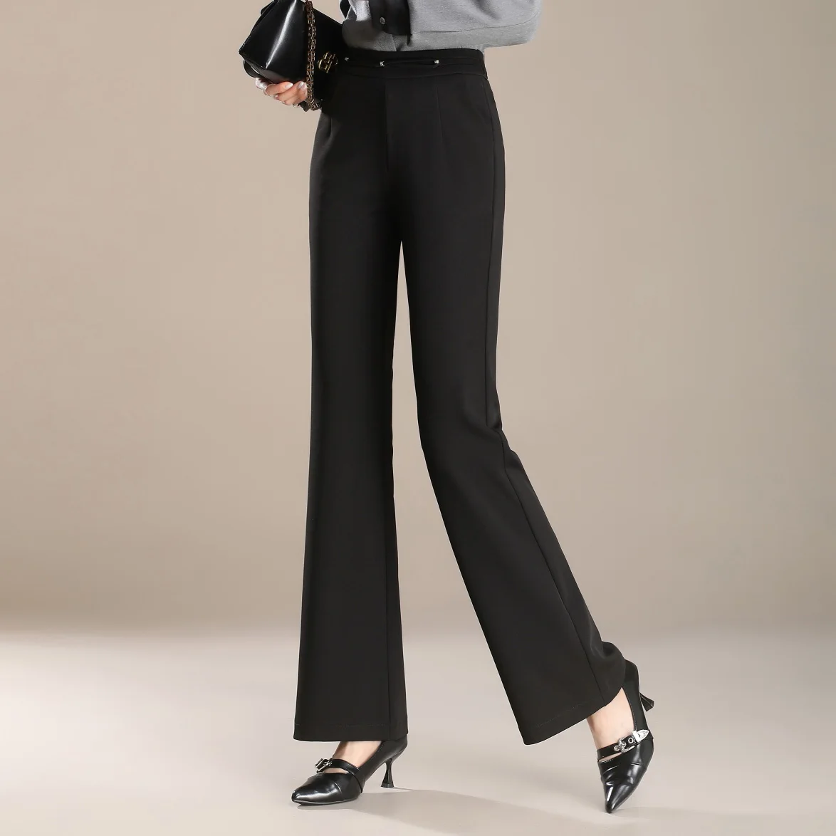 2025 Summer Women's New High-waisted Slim-fit Straight Pants Knitted Casual Flared Pants