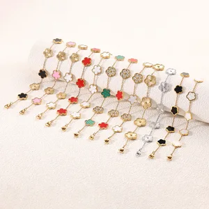 18K Gold Plated 4 Leaf Clover Bracelet Stainless Steel Non Tarnish Waterproof for Woman Men Factory Wholesale