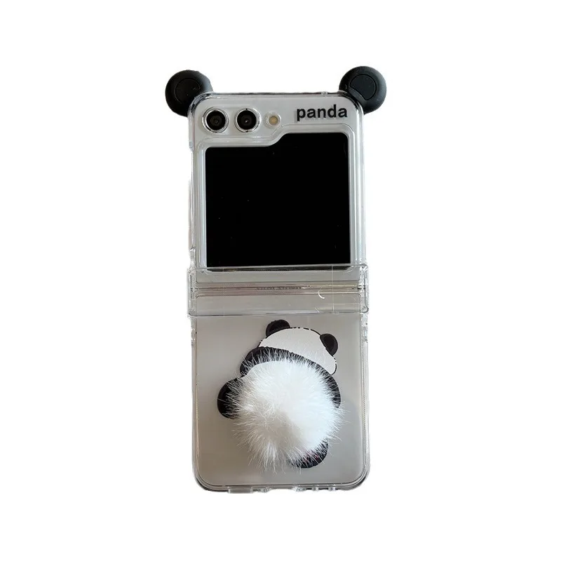 Cute New Cartoon Panda Three-Piece Set Adorable Mobile Phone Case For Samsung Z Flip 3 4 5 6 For Animal Person Ins Style