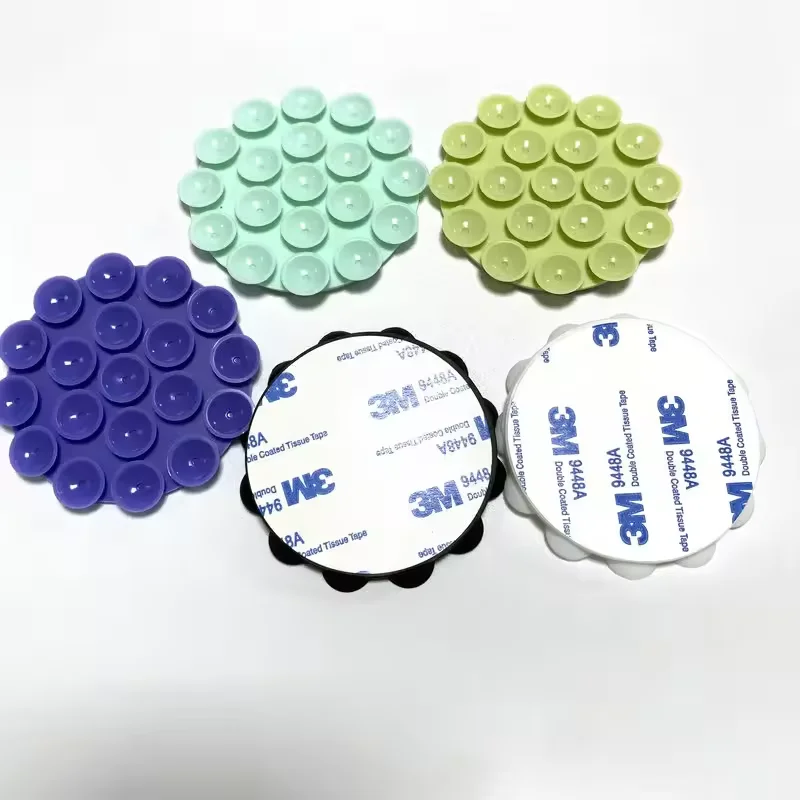 Custom Small Round Silicone rubber Pad wih suction cups on backside Vacuum adsorption Non-slip holder wit 3M adhesive