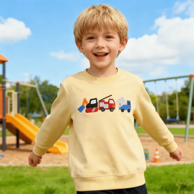 Kids Boys Cotton Anti-Shrink Sweatshirt with Cartoon Pattern Long Sleeve Crew Neck for 2-7Y Autumn Casual Wear