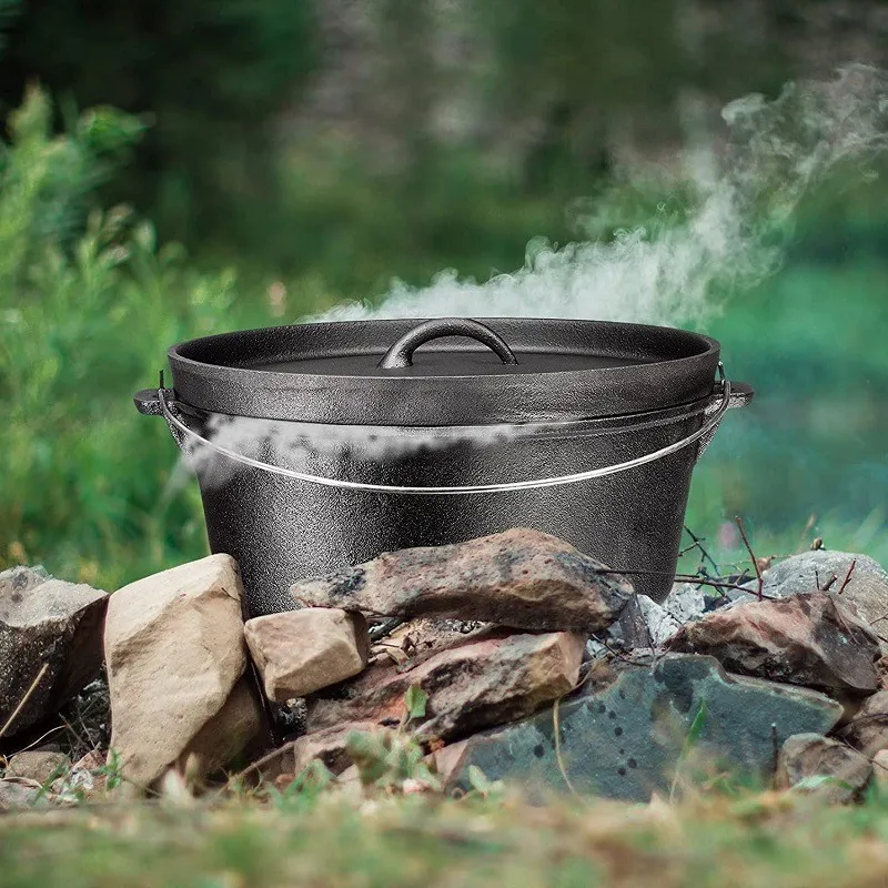 Outdoor Deep Camp Soup Pot Cast Iron Camping Cooking Pot Dutch Oven