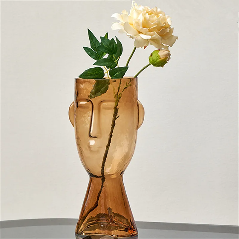 2021 Latest Design Face Shape Home Decoration Luxury Clear Flower Glass Vase
