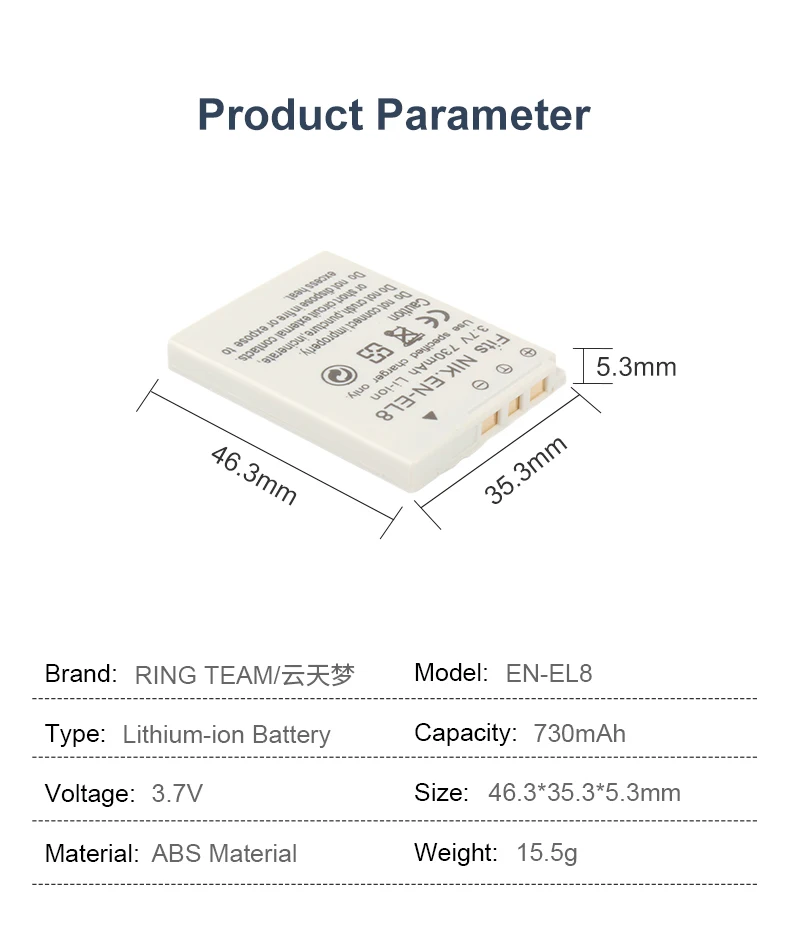 3.7V 730mAh EN-EL8 Camera Battery Lithium-ion Battery ENEL8 for Nikon Coolpix-S50 Coolpix-S50c Coolpix-S51c Coolpix-S52 Cameras manufacture