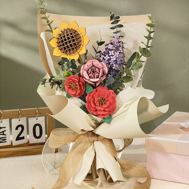 ROWOOD 3D DIY Wooden Flower Kit - Chamomile Model To Assemble, Realistic Artificial Wood Flowers For Adults