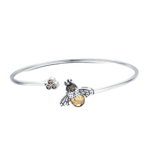 Queen Bee Charm Bracelet Bangle Adjustable Custom Real S925 Sterling Silver Bee Bracelet