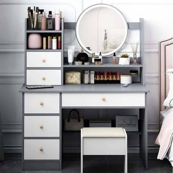 2024 Economical Small Household Storage Makeup Vanity Table Set  Light Mirror Makeup Dressing Table