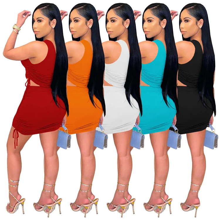 Sexy Ladies Street Outfits One Shoulder Tops Stacked Skirt Summer Women Two Piece Set